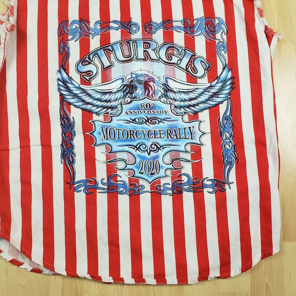 American Biker Image Sleevless Cutoff USA Sturgis Mens XL Motorcycle Rally MAGA - Picture 9 of 12